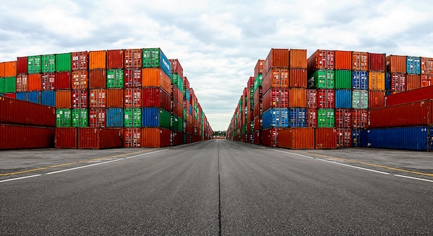 Cargo containers arranged in rows at a port storage yard